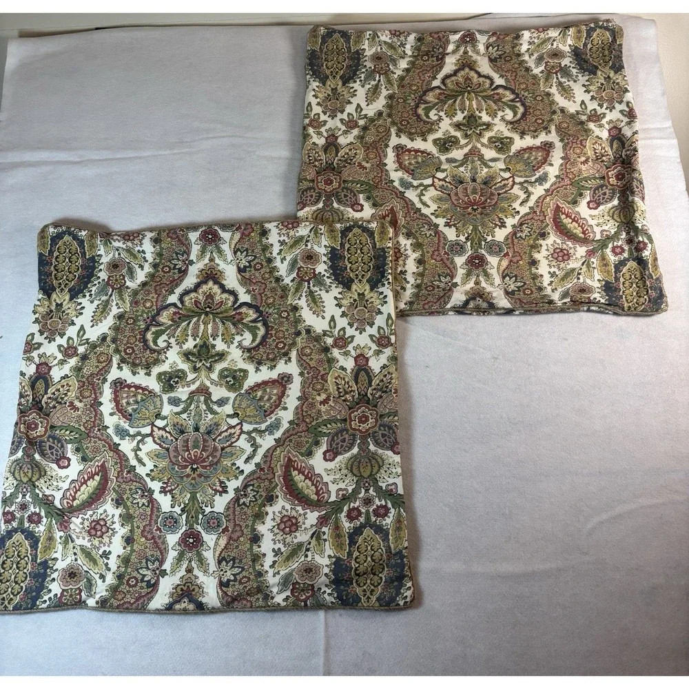 Pottery Barn Pillow‎ Shams 22x22 Pair Multicolor Cotton Floral W/ Jute Piping